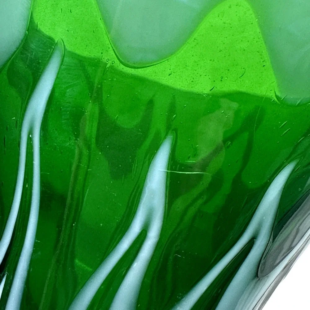 Vintage Murano Pulled Feather Glass Vase MCM 60s Emerald Green White Italian